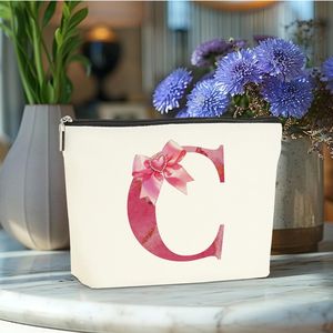 Borsa Cosmetica Personalizzata con Iniziali, Pochette Carina Stile Preppy, Organizer per Trucchi con Monogramma e Fiocco, da Viaggio per Articoli da Toeletta - Product Image 4