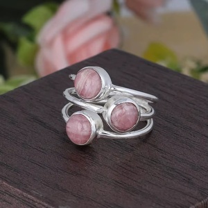 Anillo de Rodocrosita Natural al por Mayor, Plata de Ley 925, Gema Rosa, Anillo de Tres Piedras, Joyería Boho Hecha a Mano - Product Image 6