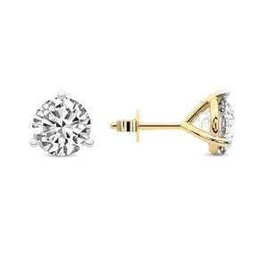 Anillo de oro macizo de 18k de lujo y elegante, aretes de oro con diamantes de laboratorio redondos de tres puntas estilo Martini para mujeres y niñas. - Product Image 3