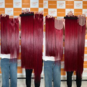 Femmes Black Wine European Full Lace Silk Top Base Perruque de cheveux humains Os Straight Raw Extensions de cheveux vietnamiens - Product Image 2