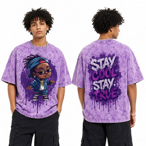 Camiseta de Hombre con Estampado Tie Dye Morado, Estilo Hip Hop, Manga Corta, Algodón Jersey, Corte Regular, Cuello Redondo, Diseño de Personajes de Dibujos Animados, Estilo Urbano - Product Image 5
