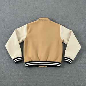 Nouvelle veste varsity pour homme, couleur beige, manches crème, logo brodé, col rabattu, coupe classique, style preppy d'automne - Product Image 5