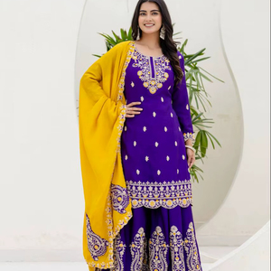 Women's Modern Chinon <b>Silk</b> Digital Print <b>Kurta</b> Set with Dupatta for Wedding/Party Occasions Quick Dry Regular Fit - Product Image 1
