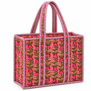 Bolsa de Mano de Lona de Algodón Bordada con Flores, Ribete de Rayas Dulces, Estilo Clásico, Cierre de Cremallera, Alta Calidad, Gran Capacidad, Para Todas las Temporadas - Product Image 1