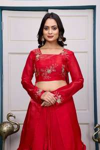 Conjunto de Lehenga Bordado a la Moda con Cinturón de Diseñador y Blusa de Manga Larga – Listo para Usar - Product Image 6