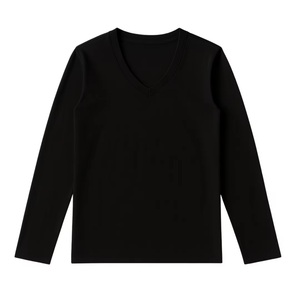 เสื้อยืดลำลองผู้หญิงแขนยาวสีดำ คอกลม ผ้าถัก ทรงปกติ สีพื้น - Product Image 2