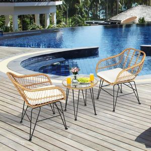 Set di mobili da giardino in 3 pezzi con sedia e tavolo imbottiti, collezione in rattan - Product Image 4
