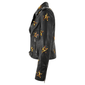 Chaqueta de Motociclista BRANDO Star Personalizada 100% Cuero NAPA Genuino para Mujer, Chaqueta de Moto con Herrajes Premium, Cierres YKK, Parches de Estrellas - Product Image 2