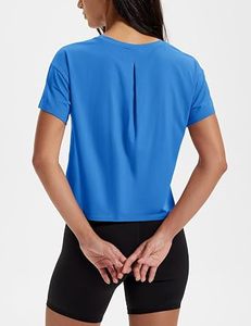 Camiseta Deportiva Casual de Manga Corta para Mujer, Cuello Redondo, Color Azul, Tejido de Punto, Transpirable - Product Image 6