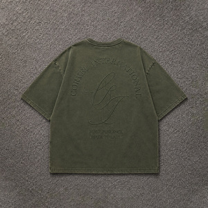 Chemises pour hommes brodées surdimensionnées, style vintage, t-shirt imprimé DTG, manches courtes et col rond, streetwear OEM - Product Image 5