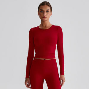 เสื้อโยคะแขนยาวสำหรับผู้หญิง ระบายอากาศได้ดี ยืดได้ 4 ทิศทาง แห้งเร็ว ต้านเชื้อแบคทีเรีย เป็นมิตรกับสิ่งแวดล้อม ผลิตจากผ้าสแปนเด็กซ์/ไนลอน สำหรับออกกำลังกายและเล่นกีฬา - Product Image 1