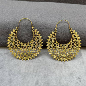 Handmade <b>Gold</b> Geometric Filigree Hoop <b>Earrings</b> Tribal Boho Statement Jewelry Women - Product Image 3