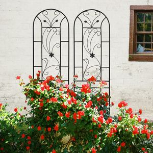 Set di 2 tralicci da giardino in metallo nero stile pavone, 220 cm x 50 cm, antiruggine, per supporto fiori da esterno e piante rampicanti, recinzione e cancello - Product Image 2