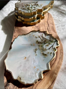 ที่รองแก้วทำจากเรซินรูปทรงไม่สม่ำเสมอขอบทองงานฝีมือไม่ซ้ำใครรูปแบบอินเดียสำหรับโอกาสคริสต์มาส - Product Image 5