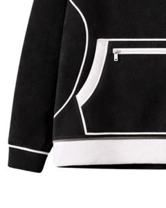 Sweat-shirt personnalisé noir et blanc pour femme, en molleton, à capuche, coupe oversize, col montant à boutons-pression, hiver, décontracté, avec poche zippée - Product Image 6