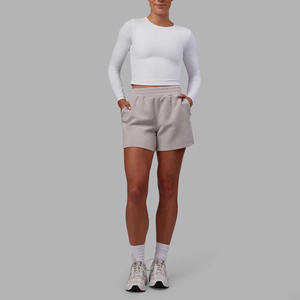 Light Gray Elastic Waist Shorts With Side Pockets Breathable Knitted Fabric Casual Summer Wear Men's Style - Product Image 2