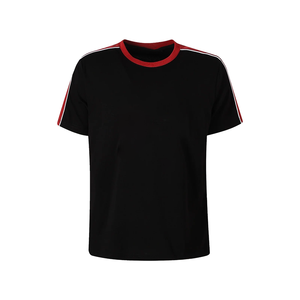 T-shirt décontracté rouge pour femme avec col contrastant noir, manches raglan en coton, col rond, manches courtes, coupe décontractée, logo personnalisé, OEM ODM - Product Image 1