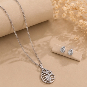 925 <b>Silver</b> Designer Pendant <b>Necklace</b> <b>Set</b> with Matching Stud <b>Earrings</b> Elegant Jewelry for Women Party Wear - Product Image 1