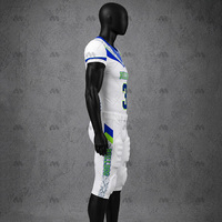 Maillot de football américain sublimé imprimé blanc et bleu pour homme, ajusté, à manches courtes, anti-humidité, écologique, 220g