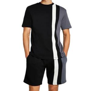 Nouvel ensemble short et t-shirt pour homme, couleur noir et gris, manches courtes, deux pièces, grande taille, décontracté, streetwear d'été - Product Image 1