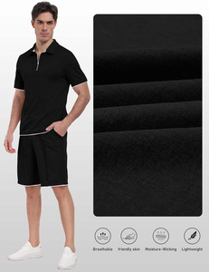 Custom Logo Two Piece Summer Men <b>Knitted</b> 100% Cotton Casual Wear Breathable Seamless Fusing Polo Shirts Shorts <b>Set</b> - Product Image 3