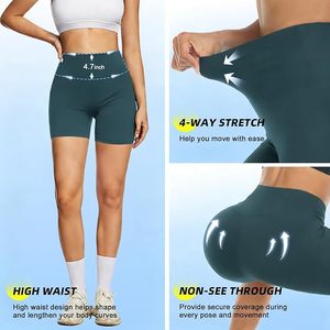 Shorts cyclistes taille haute pour femme, couleur unie, extensibles, séchage rapide, respirants, en tricot de spandex et polyester - Product Image 4