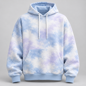 Sudadera con Capucha Azul Pastel y Morado Tie Dye con Cordón Ajustable y Bolsillo Canguro, Sudadera de Moda al por Mayor, Ropa de Invierno Unisex - Product Image 1