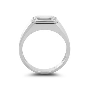 Bague de mariage masculine en or blanc 14 carats avec diamant de laboratoire taille émeraude 3 carats serti clos, bande conique, certifiée IGI - Product Image 5