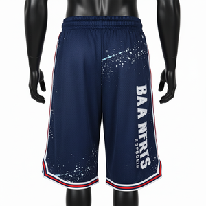 Shorts de basket-ball pour hommes de qualité supérieure, 160 GSM, polyester mesh, bleu marine, shorts de sport avec panneau rayé, logo personnalisé, shorts de basket-ball pour hommes - Product Image 3