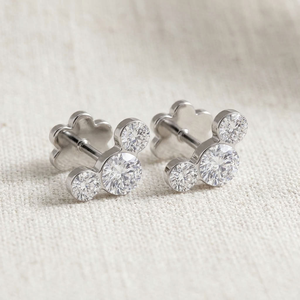925 Sterling Silver Bezel Setting Triple Stone <b>Stud</b> Earrings Rhodium Plated for Engagement Wedding Gift <b>Cartilage</b> Helix Ear - Product Image 4