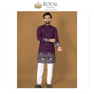 Collection de créateurs de kurta en soie royale classique et pyjama en coton de qualité supérieure avec broderie multi-fils à prix bas - Product Image 3