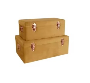 Ensemble de coffres de rangement en velours jaune moutarde de qualité supérieure, coffre de rangement décoratif en métal avec fermoirs en or rose - Product Image 1