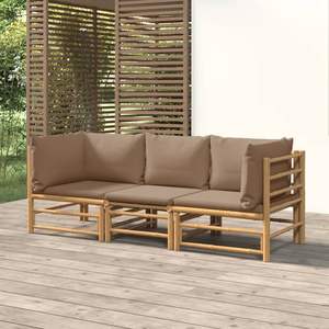 Conjunto de Muebles de Jardín de Bambú Color Taupe, 100% Poliéster, Modular de 3 Plazas, Elegante y Cómodo para Exteriores - Product Image 1
