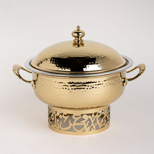 Olla redonda de metal dorado martillado con revestimiento de acero inoxidable y tapa, calentador de alimentos aislado para uso doméstico, Ramadán y bodas. - Product Image 5