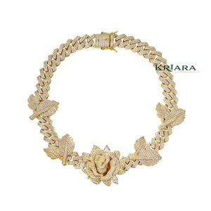 S925 Moissanite <b>Statement</b> <b>Necklace</b> Yellow Gold Plated Flower Design Micro Pave Luxury Unisex Chain Jewelry - Product Image 1