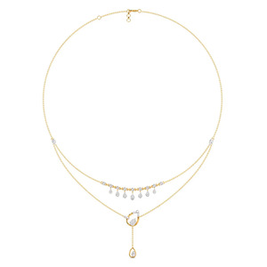 Layered Cascade Diamond <b>Necklace</b> with <b>Delicate</b> Hanging Drops and Elegant Leaf Inspired Center Design - Product Image 4