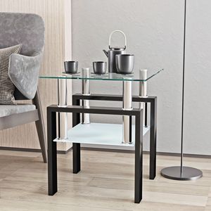 Modern 1-Piece Tempered Glass <b>Coffee</b> <b>Table</b> <b>Square</b> Transparent/<b>Black</b> End <b>Table</b> for Living Room - Product Image 2