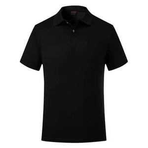 Chemise tricotée à manches courtes pour homme, 100 % coton noir, coupe classique, couleur unie, logo frontal, anti-rétrécissement, 320g - Product Image 1