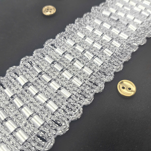 Modern Silver Metallic Bugle Bead <b>Lace</b> Trim With 4.5cm Width Luxury Style for Fashion Dresses - Product Image 1