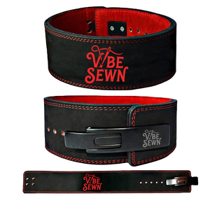 VBE SEWN Leather Weightlifting <b>Belt</b> Black Red Adjustable <b>Waist</b> Support for Strength Training Powerlifting Gym Use - Product Image 1