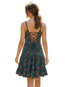 Nouvelle conception, robe imprimée en rayonne tissée écologique pour femme, col en U, sans manches, style bohème décontracté, doux, vintage, pour l'automne, le printemps, la plage, les fêtes, à motifs floraux - Product Image 4