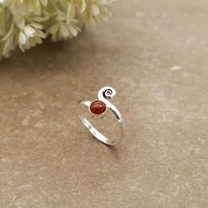 <b>Adjustable</b> Orange Carnelian Swirl <b>Ring</b> Minimalist 925 Silver Plated Open Band Unisex Boho & Hippie Style Daily Wear Jewelry - Product Image 4