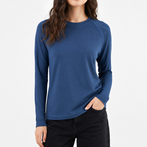 <b>Black</b> <b>Long</b> Sleeve Raglan <b>T</b>-<b>Shirt</b> Regular Fit O-Neck Knitted Quick Dry Casual Solid Color Polyester Top - Product Image 4