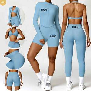 Ensembles de fitness grande taille pour femmes, vêtements de sport et de yoga à fort impact, tenues de sport 4 pièces effet push-up, vente en gros à faible MOQ - Product Image 1