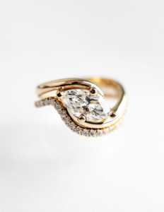 Anillo y banda de oro macizo de 14k con diamante cultivado en laboratorio VVS2 color D, nuevo diseño, joyería fina, anillo solitario de corte marquesa de 1.0-2.0ct - Product Image 2