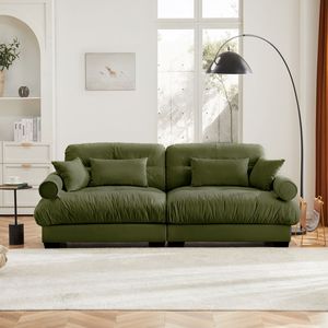 Grande Divano Moderno a Due Posti in Velluto con Braccioli Imbottiti e Cuscini Decorativi per il Soggiorno - Product Image 3
