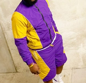 ชุดเซ็ตเสื้อแจ็คเก็ตและกางเกงขาสั้นผู้ชายสำหรับฤดูร้อน ผ้าไนลอน โพลีเอสเตอร์ ซิป ชุดวอร์มสองชิ้น กันลม - Product Image 6