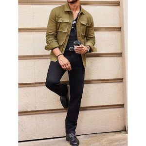 2025 hommes XL léger Safari veste décontracté boutonné coupe-vent travail manteau avec poches plaine col montant vêtements de plein air - Product Image 4