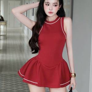Vestido Mini Rojo sin Mangas para Mujer, Estilo Coreano, Elegante, Ajustado, para Fiesta de Verano, OEM - Product Image 2