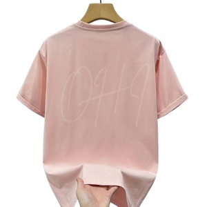 เสื้อยืดคอตตอนโอเวอร์ไซส์พรีเมียมสำหรับผู้ชาย สีชมพูพาสเทล ระบายอากาศได้ดี ลายมัดย้อม สไตล์มินิมอล แขนสั้น คอกลม (320 กรัม) - Product Image 1